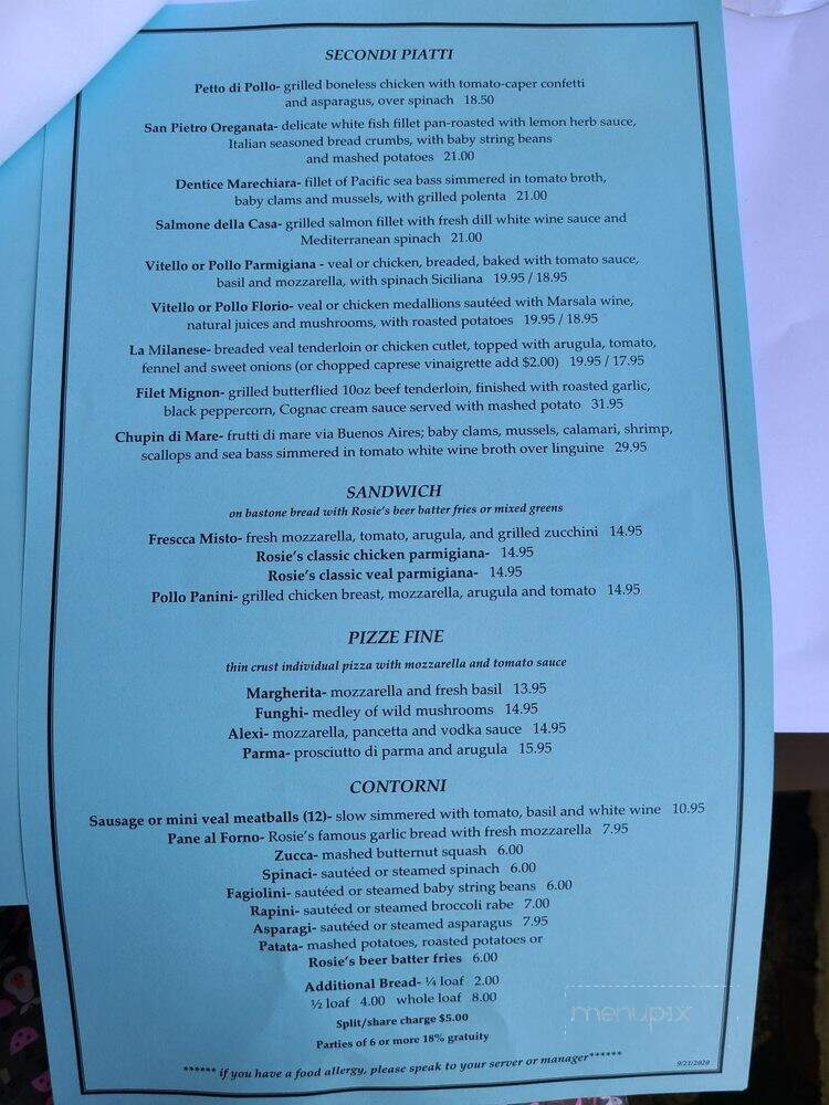 Rosie's Bistro Italiano - Bronxville, NY menu_pic