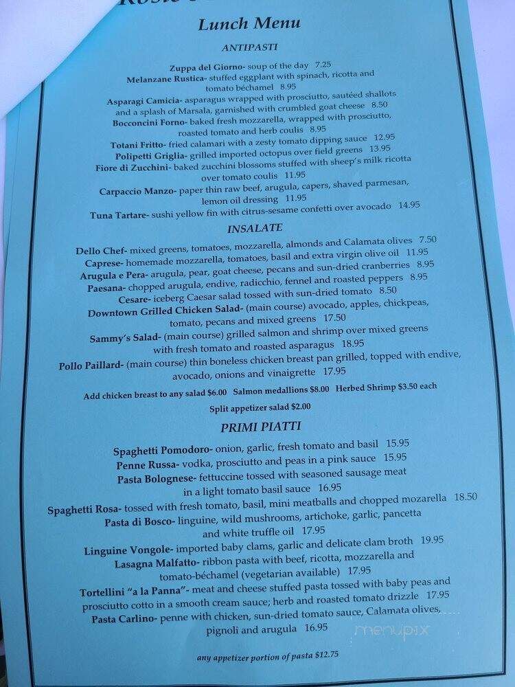 Rosie's Bistro Italiano - Bronxville, NY menu_pic