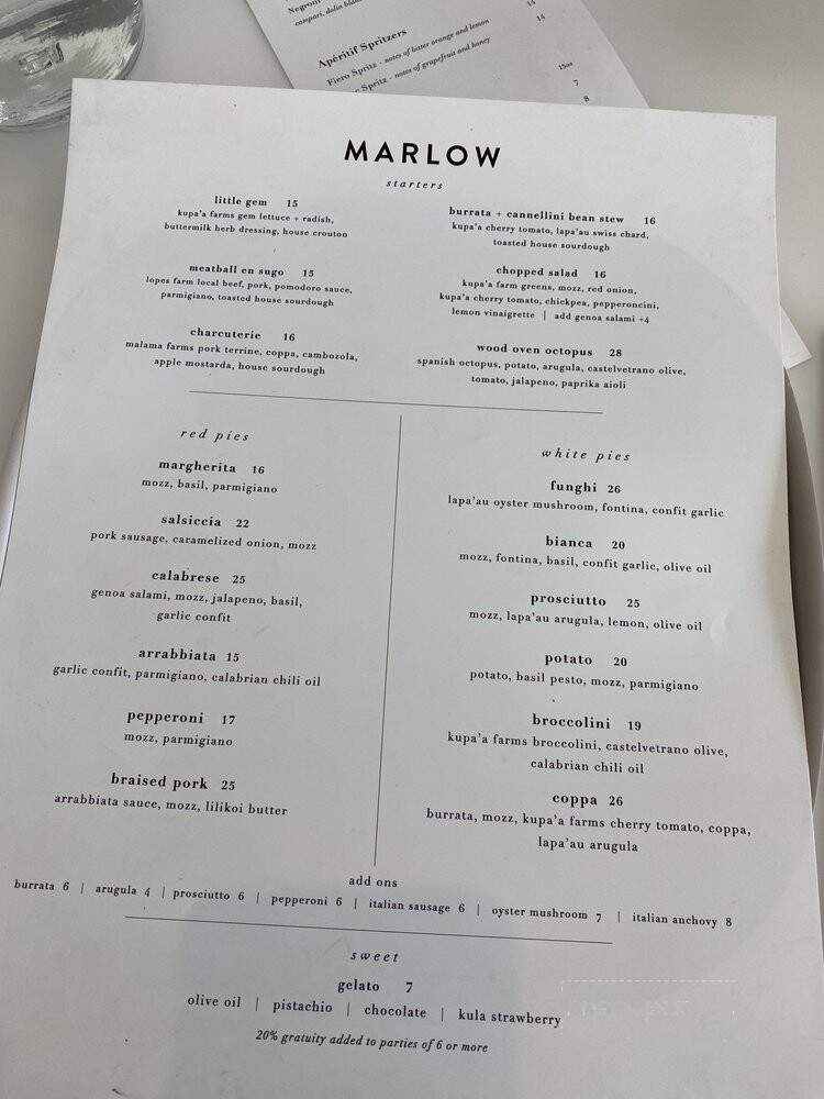Marlow - Pukalani, HI menu_pic