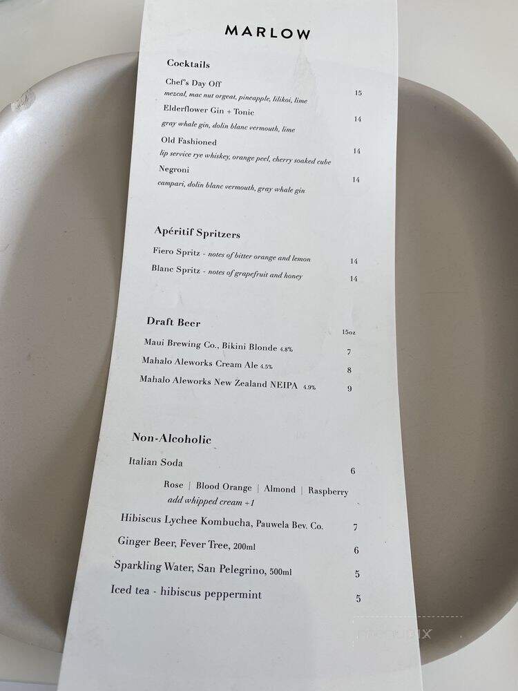 Marlow - Pukalani, HI menu_pic