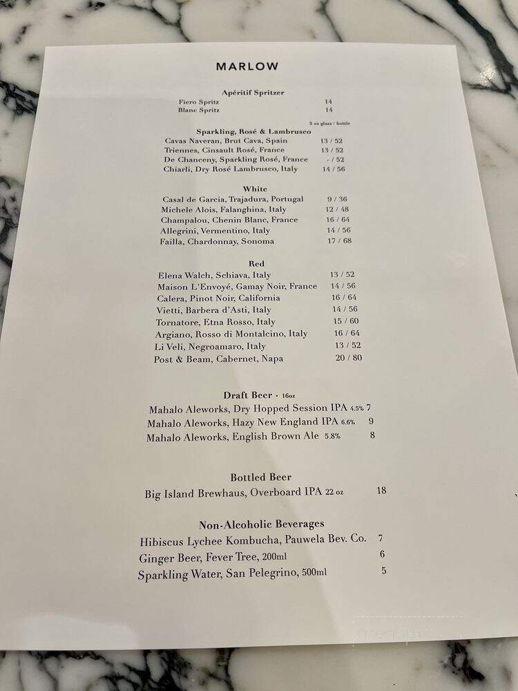 Marlow - Pukalani, HI menu_pic