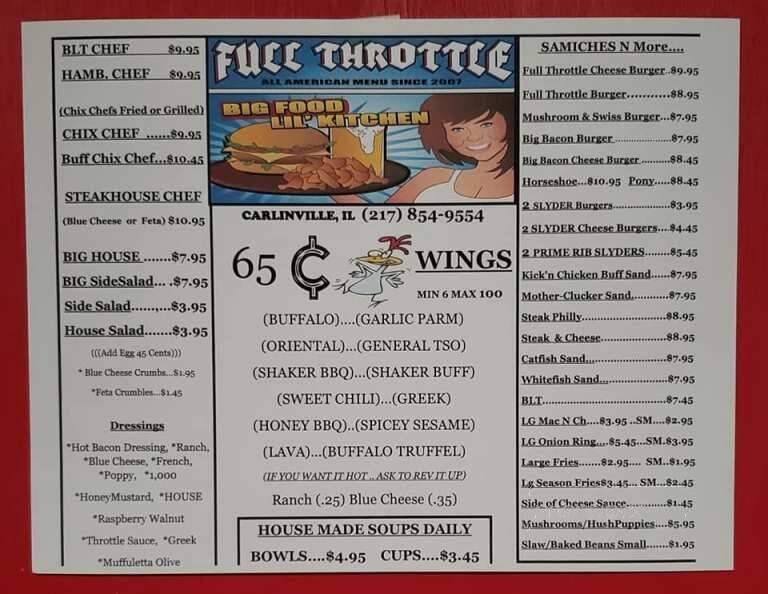 Full Throttle - Carlinville, IL menu_pic