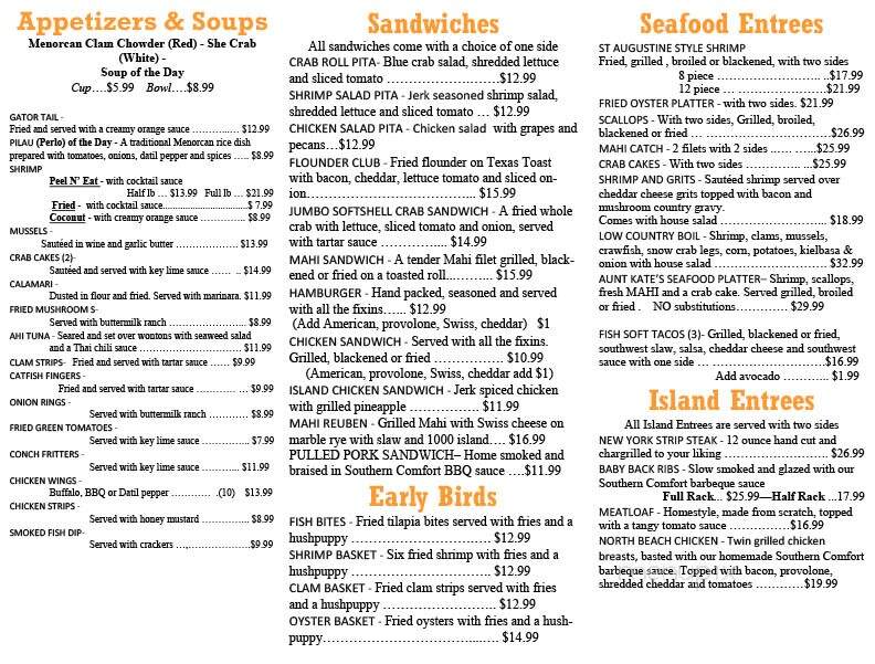 Aunt Kate's - St Augustine, FL menu_pic