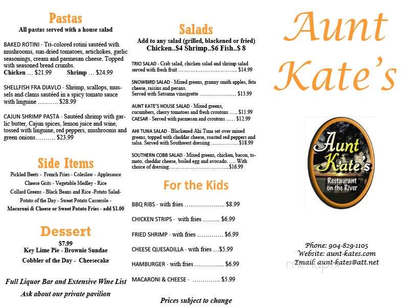 Aunt Kate's - St Augustine, FL menu_pic