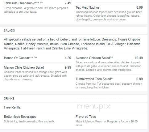 Tumbleweed Southwest Grill - Henderson, KY menu_pic