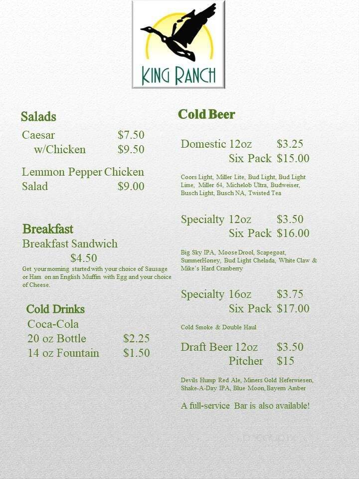 King Ranch Restaurant - Frenchtown, MT menu_pic