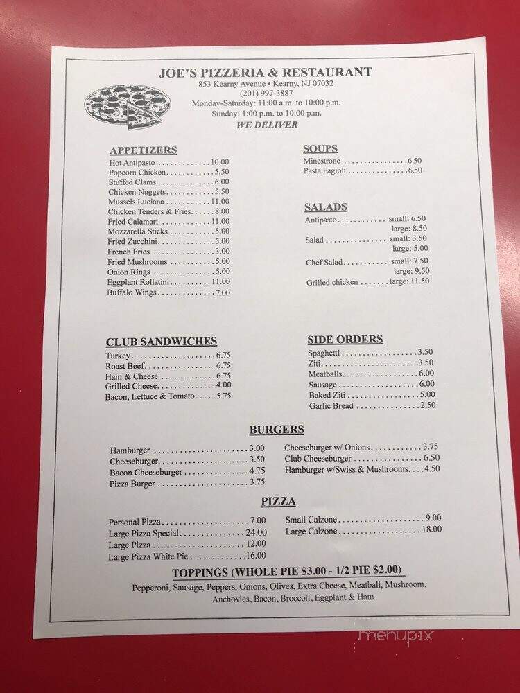 Joe's Restaurant & Pizzeria - Kearny, NJ menu_pic