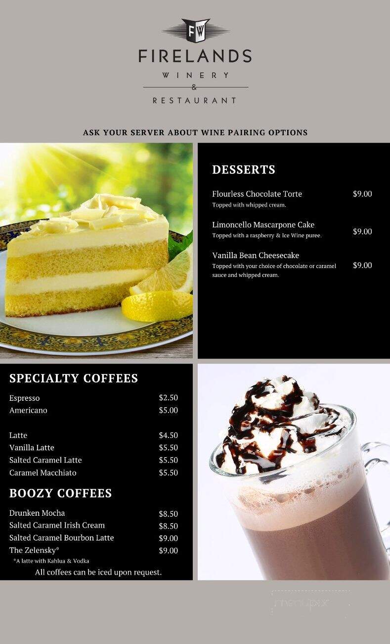 Firelands Winery - Sandusky, OH menu_pic