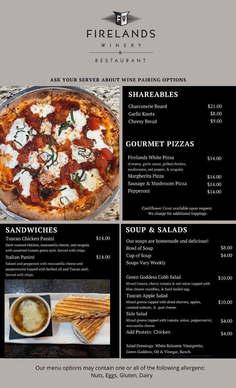 Firelands Winery - Sandusky, OH menu_pic