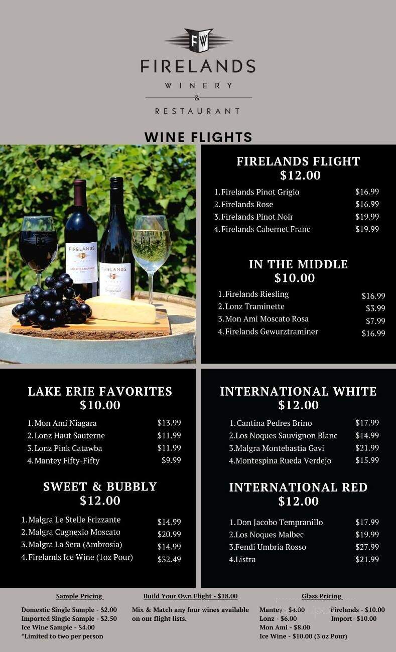 Firelands Winery - Sandusky, OH menu_pic