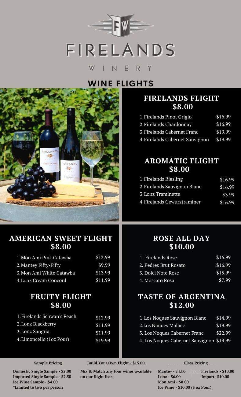 Firelands Winery - Sandusky, OH menu_pic