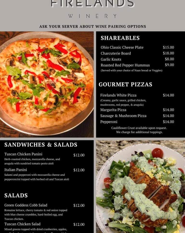 Firelands Winery - Sandusky, OH menu_pic