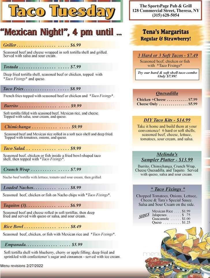 Sportspage Pub - Theresa, NY menu_pic