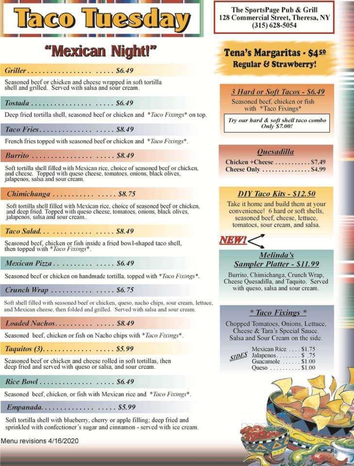 Sportspage Pub - Theresa, NY menu_pic