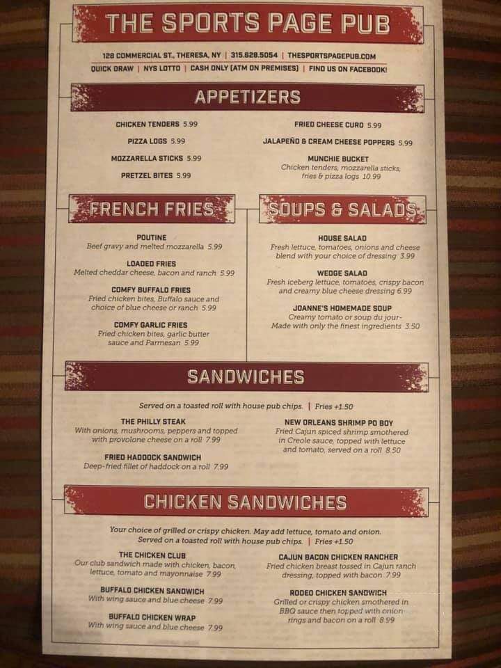 Sportspage Pub - Theresa, NY menu_pic