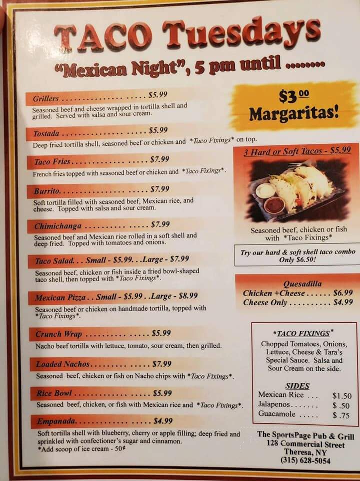 Sportspage Pub - Theresa, NY menu_pic
