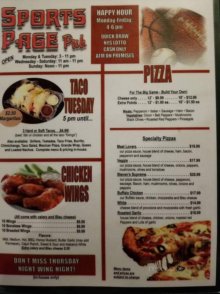 Sportspage Pub - Theresa, NY menu_pic