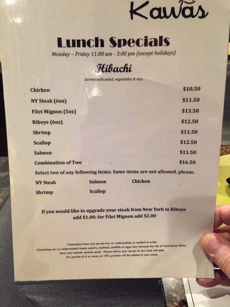 Kawas Hibachi Grill & Lounge - Tyler, TX menu_pic