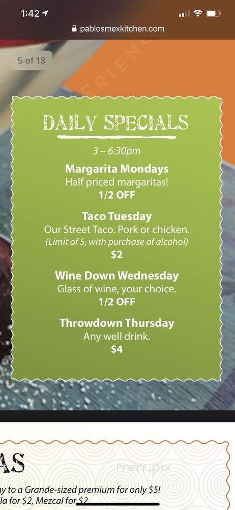 Pablo's Mexican Kitchen - Richmond, TX menu_pic