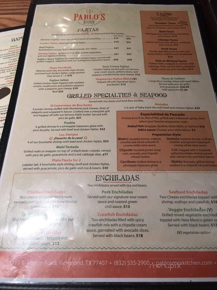 Pablo's Mexican Kitchen - Richmond, TX menu_pic