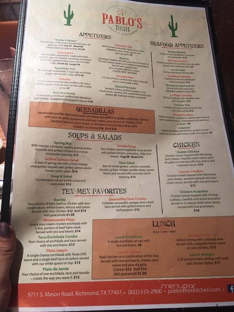 Pablo's Mexican Kitchen - Richmond, TX menu_pic