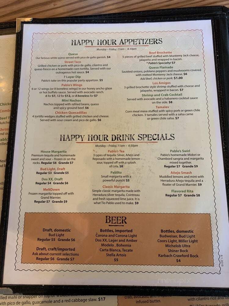 Pablo's Mexican Kitchen - Richmond, TX menu_pic
