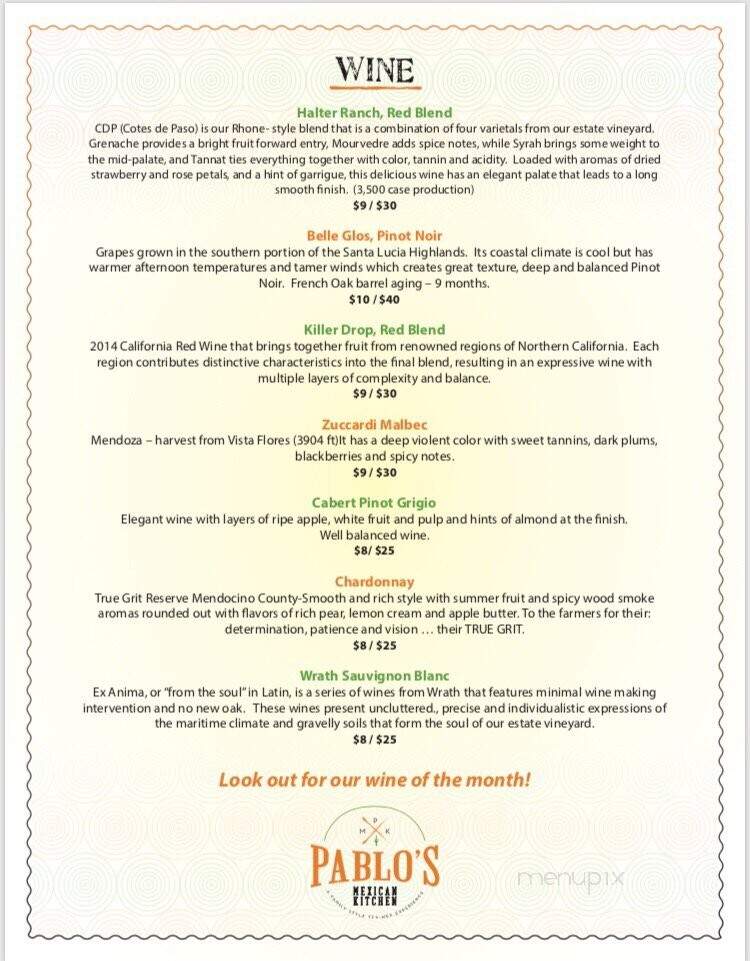 Pablo's Mexican Kitchen - Richmond, TX menu_pic