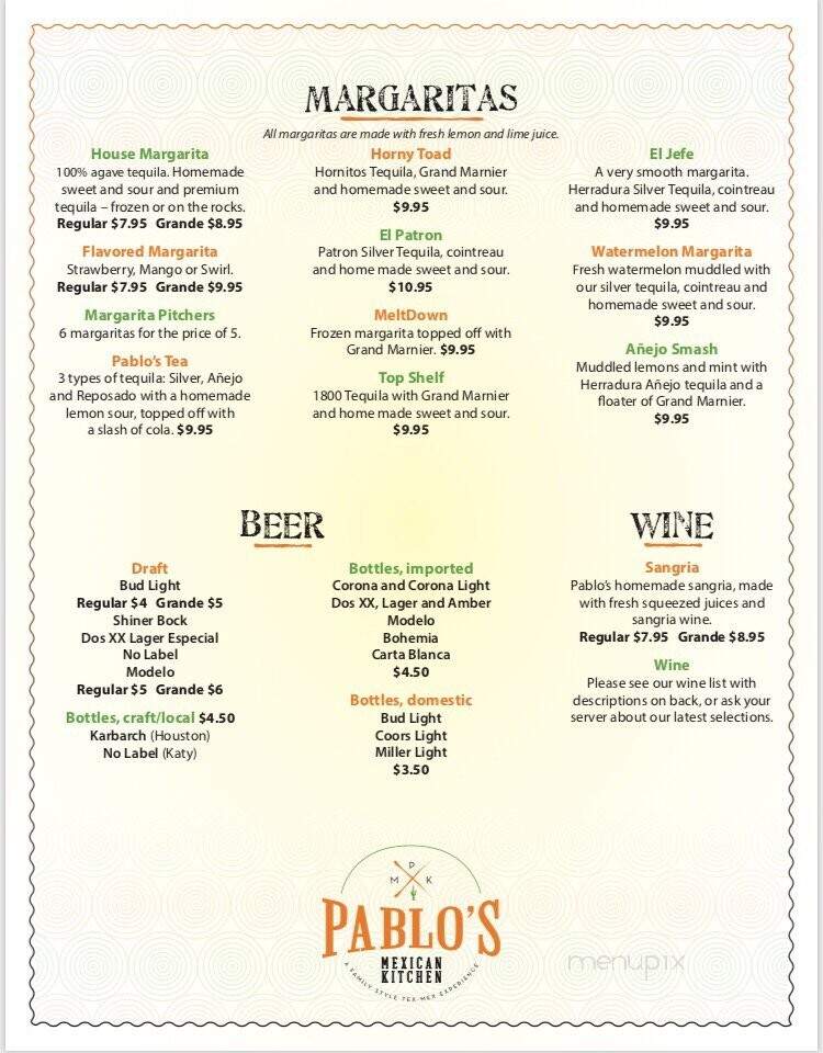 Pablo's Mexican Kitchen - Richmond, TX menu_pic
