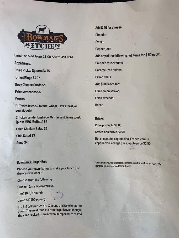 Bowman's cowboy Kitchen - Cedar City, UT menu_pic
