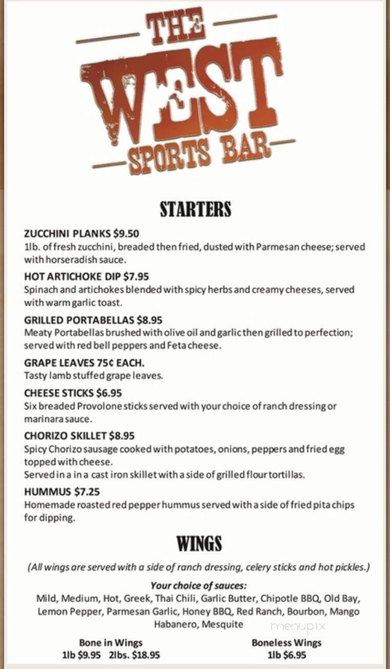 The Wild Wild West Sports Bar - Wheeling, WV menu_pic