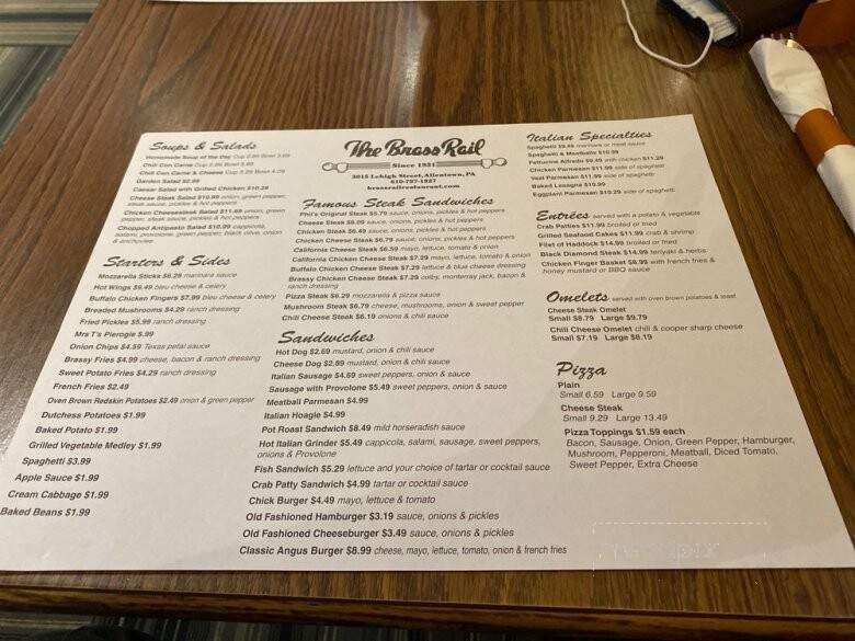 Brass Rail Restaurant - Allentown, PA menu_pic