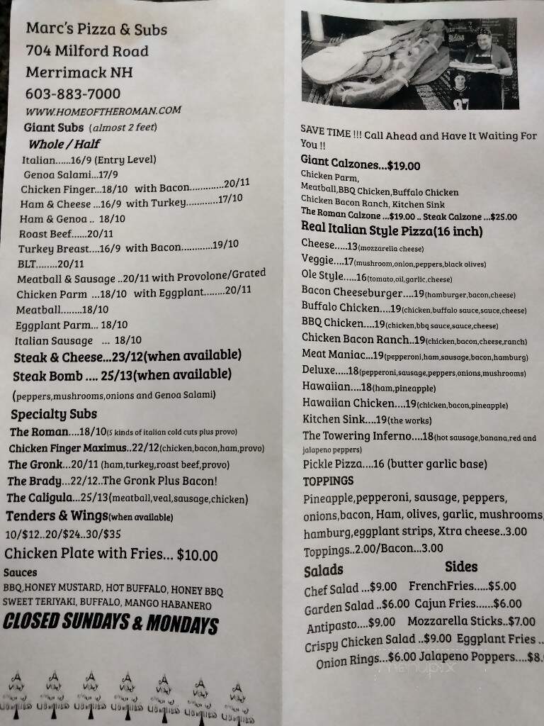 Marc's Pizza & Subs - Merrimack, NH menu_pic
