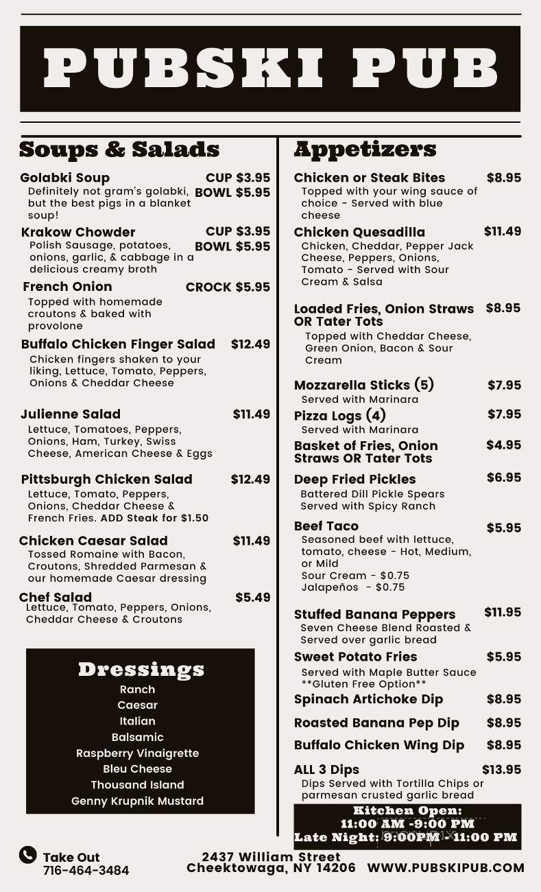 Pubski Pub - Buffalo, NY menu_pic
