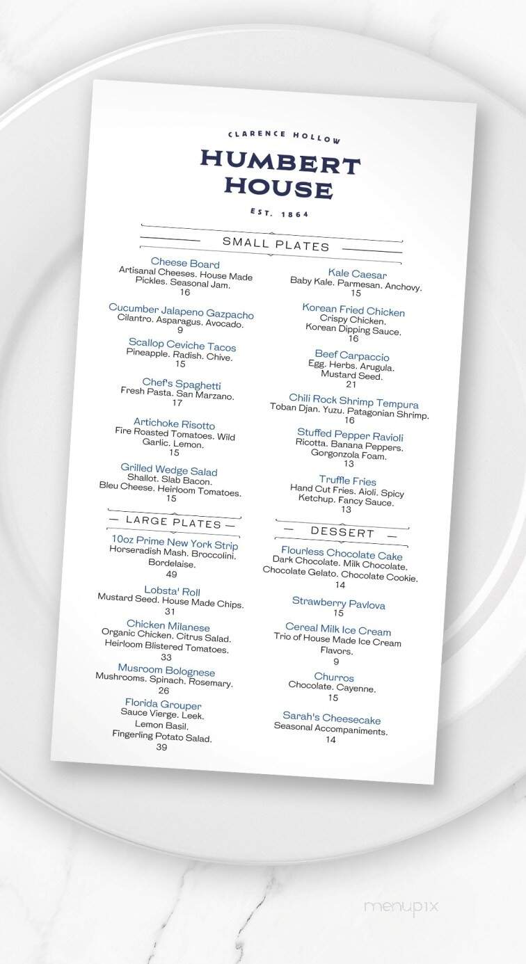 Humbert House - Clarence, NY menu_pic