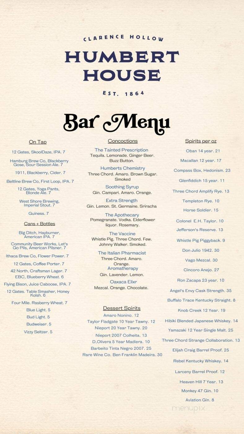 Humbert House - Clarence, NY menu_pic
