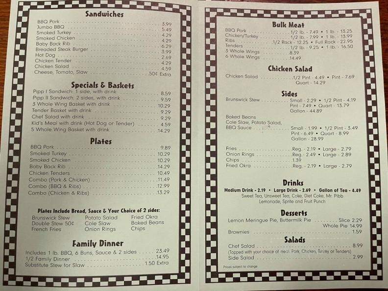 Pippins Bar-B-Q - Conyers, GA menu_pic