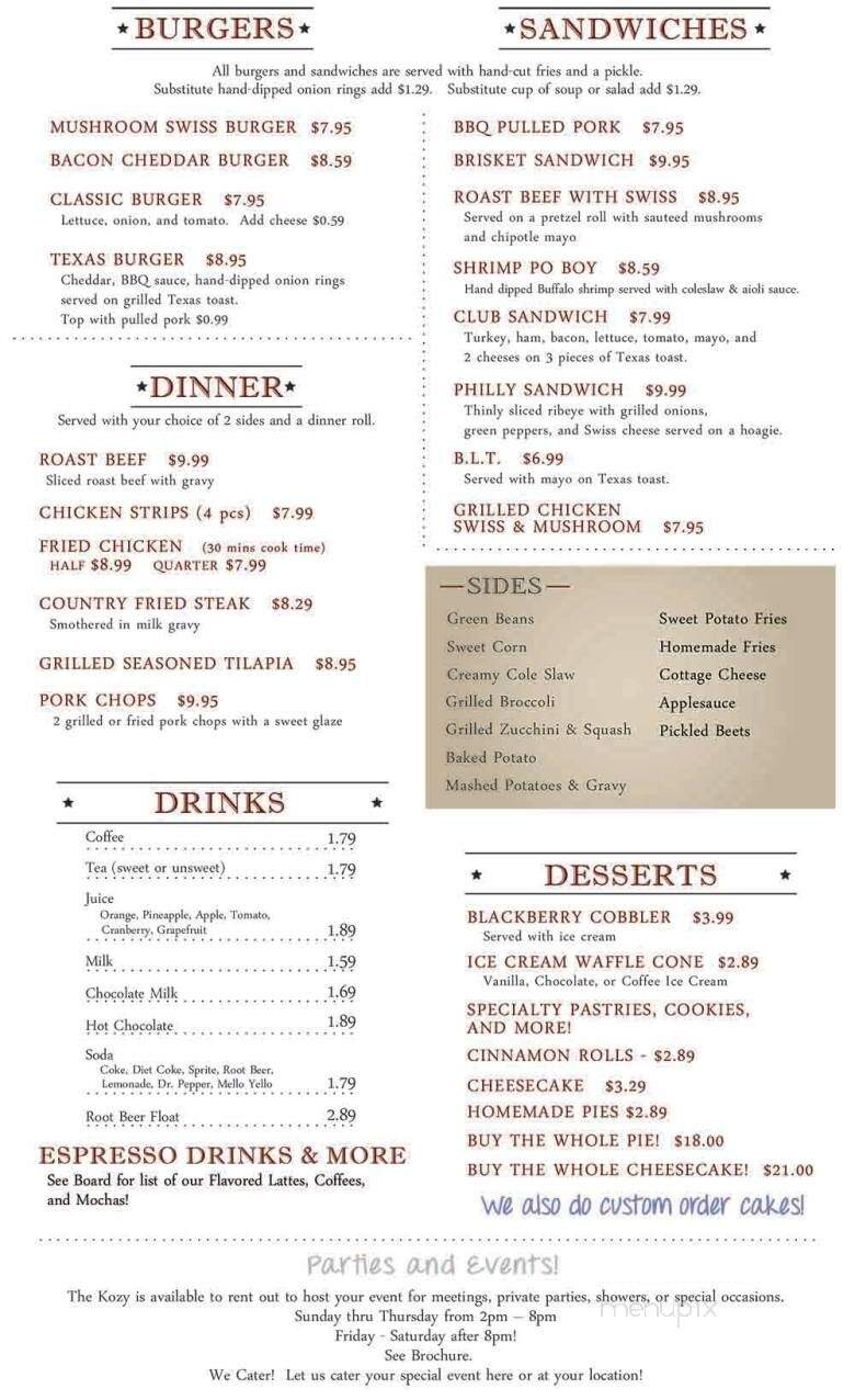 Kozy Kitchen - Bloomsdale, MO menu_pic