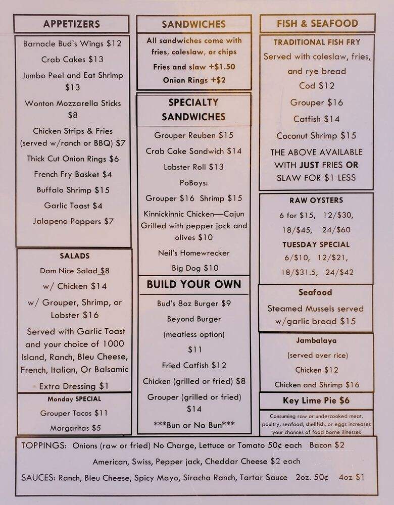 Barnacle Bud's - Milwaukee, WI menu_pic