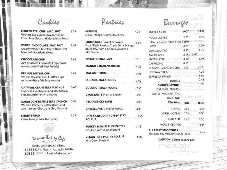 Passion Bakery Cafe - Kapaa, HI menu_pic