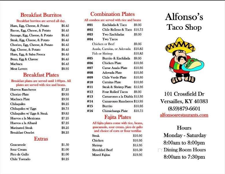 Alfonso's menu shop