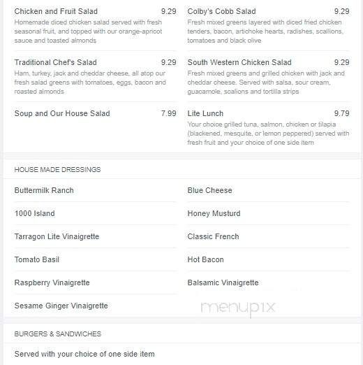 Colby's Fine Food & Spirits - Owensboro, KY menu_pic