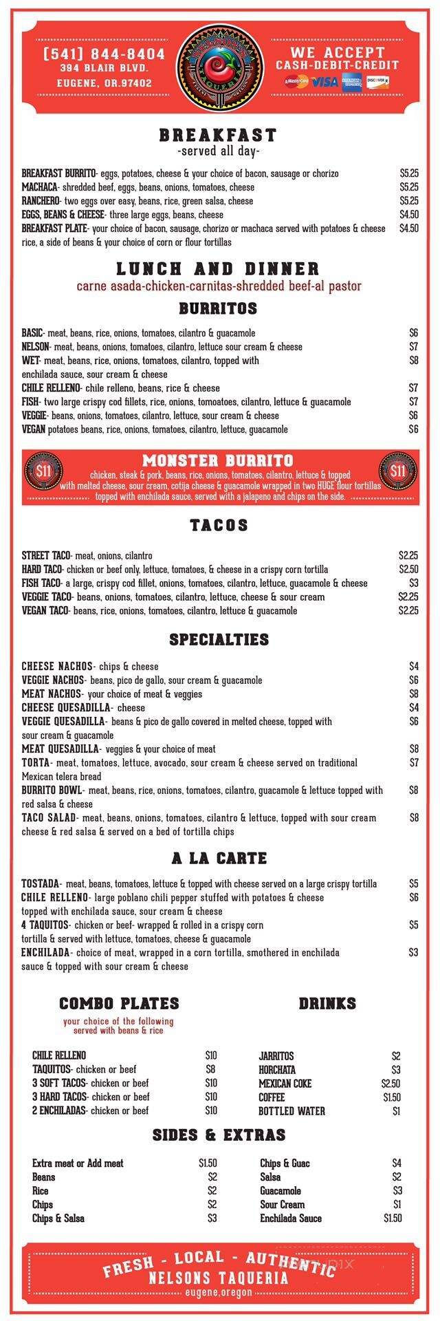 Nelson's In the Whit - Eugene, OR menu_pic