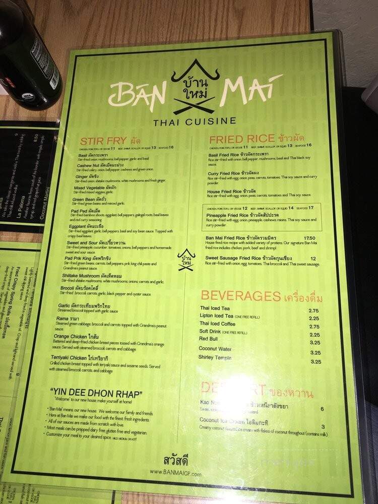 Ban Mai Thai Cuisine and Sushi Bar - Grants Pass, OR menu_pic