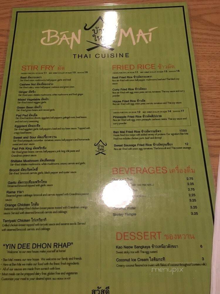 Ban Mai Thai Cuisine and Sushi Bar - Grants Pass, OR menu_pic