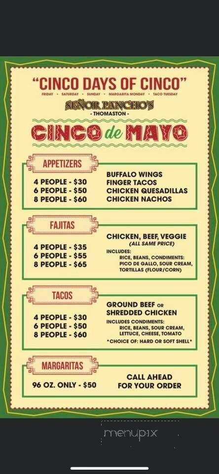 Senor Panchos - Thomaston, CT menu_pic