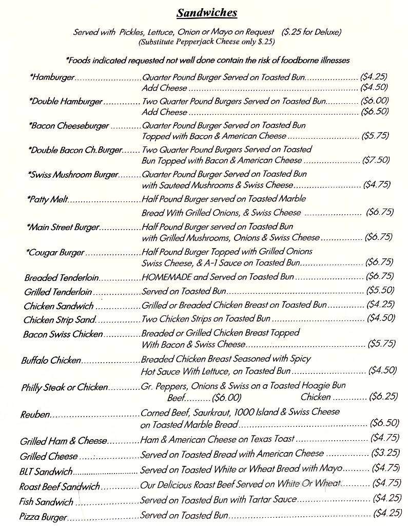 Main Street Bar & Grill - Greenfield, MA menu_pic