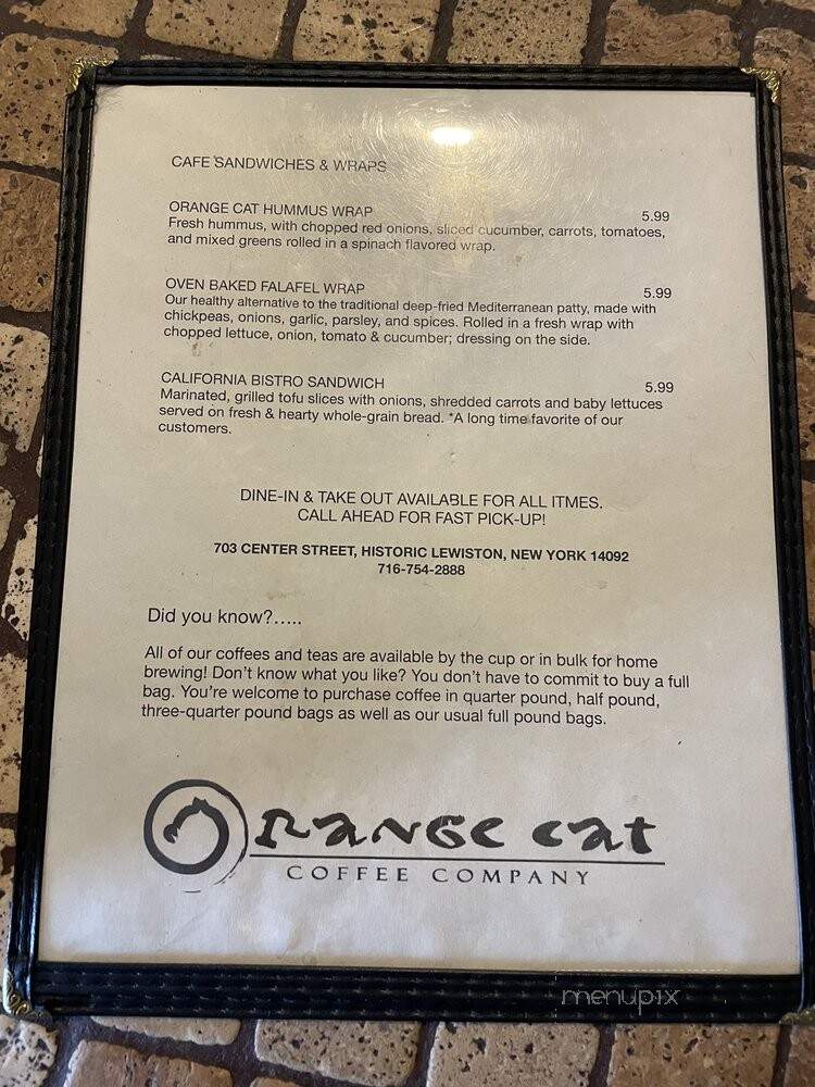 Orange Cat Coffee - Lewiston, NY menu_pic