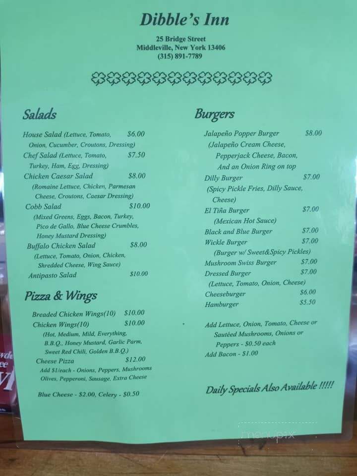 Dibble's Inn - Middleville, NY menu_pic