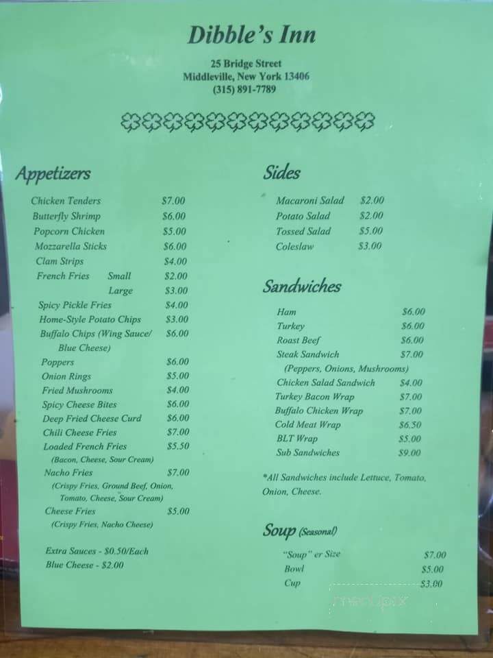 Dibble's Inn - Middleville, NY menu_pic