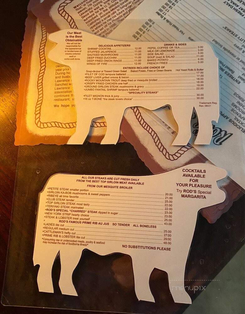 Rod's Steak House - Williams, AZ menu_pic